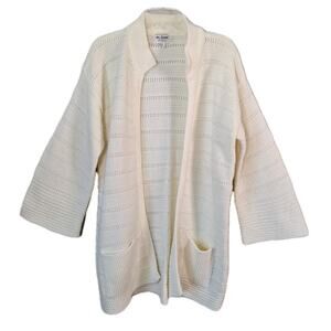 Vintage 70s Cream Knit Cardigan Sweater Bell Sleeve Women Size M/L Mid Length